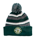 Jackson Heights Green/Grey Striped Pom Beanie